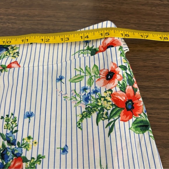 Meg & Margot Stripes Floral Blue Green Coral White Ruffle Front Belt S - Picture 6 of 9